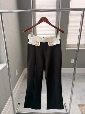 SMF Black Wide Leg Pants with White Waistband & Gold Hardware EUR S / UK 8